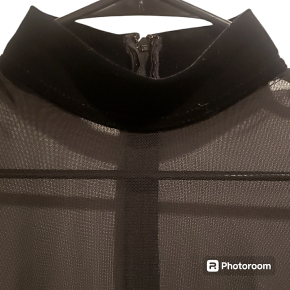 Vintage Tadashi Black Vevlet, Sheer & Pleather Corset Gown Size 16 - Picture 4 of 14